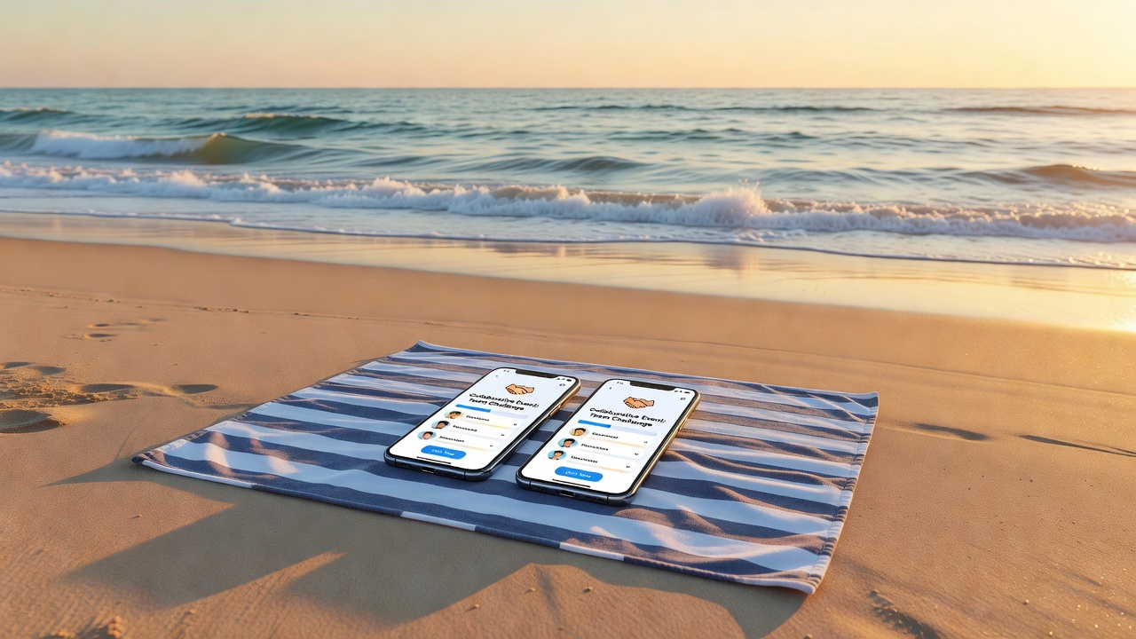 Collaboration events shown across multiple phones side by side