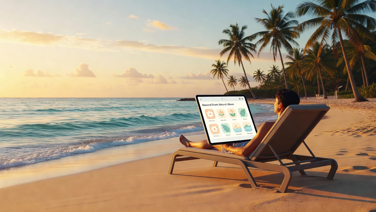 Seasonal events in a mobile game with beach and shoreline theme